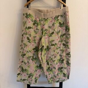 J Jill Love Linen Floral‎ Print Capri Pants Womens Beige Green Pink